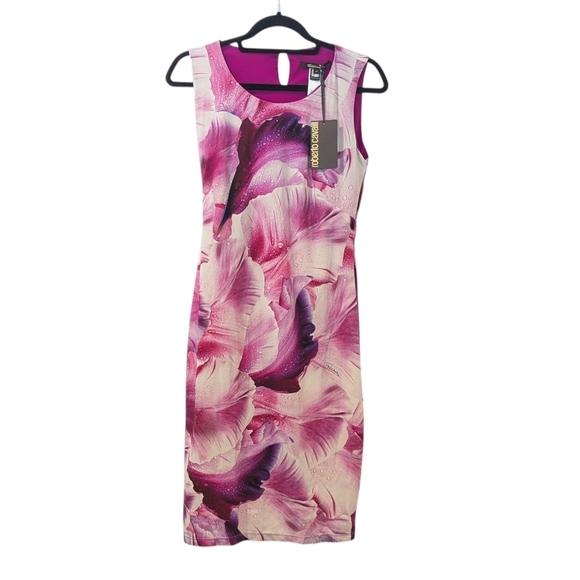 NWT Roberto Cavalli Pink Floral Dress Size 44 - 10/12 M/L - Picture 2 of 10